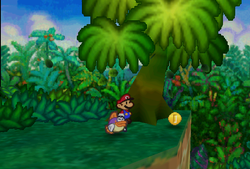 Mario finding a Coin from a tree in Jade Jungle of Paper Mario.