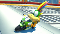 Lemmy, committing to the turn on his Sport Bike in Mario Kart 8.