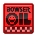 A Bowser Oil "hot shot" badge from Mario Kart Tour