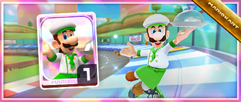 Luigi (Chef) from the Spotlight Shop in the 2024 re-run of the 2023 Mario Tour in Mario Kart Tour