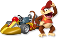 Artwork of Diddy Kong and his standard kart from Mario Kart Wii