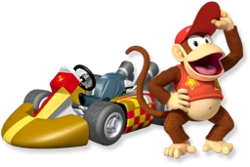 Artwork of Diddy Kong and his standard kart from Mario Kart Wii