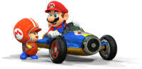 Artwork of Mario and a Toad mechanic, from Mario Kart 8.