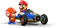 Artwork of Mario and a Toad mechanic, from Mario Kart 8.