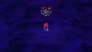 Culex giving Mario the Quartz Charm in the Monstro Town of Super Mario RPG.