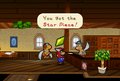 The postmaster giving Mario a Star Piece.