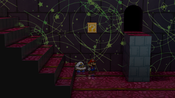 Tenth block in the Palace of Shadow in the remake of Paper Mario: The Thousand-Year Door for the Nintendo Switch.