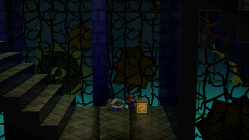 Eleventh block in the Palace of Shadow in the remake of Paper Mario: The Thousand-Year Door for the Nintendo Switch.