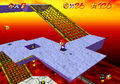 Mario on the shifting platforms in Super Mario 64