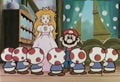 Mario, Princess Peach, and seven Toads.