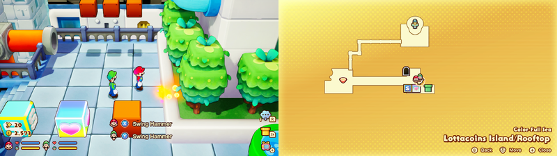 Mario and Luigi near a Sprite Bulb Nest on Lottacoins Island of Mario & Luigi: Brothership.