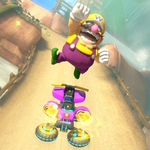 Wario performing a trick. Mario Kart 8.