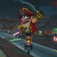 One of Wario (Pirate)'s trick animations in Mario Kart World