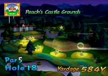 Hole 18 of Peach's Castle Grounds from Mario Golf: Toadstool Tour