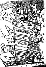Illustration showing Donkey Kong, Diddy Kong and Cranky Kong looking down towards Big Ape City.