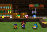 Mario and Goombario in the Shiver Shop