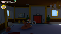 Mario standing near 2 10-Coins on The Princess Peach ship of The Origami King.