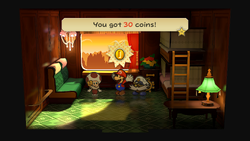 Mario getting 30 Coins from Toodles on Excess Express of Paper Mario: The Thousand-Year Door for Nintendo Switch.