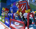 Wario, Mario, Sonic, and Dr. Eggman at the snowboard line