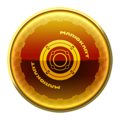 A gold badge depicting a Monster tire