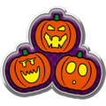 A common badge depicting Jack-o'-lanterns