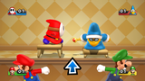 Shy Guy, Magikoopa, Mario, and Luigi in the Don't Look minigame