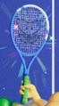 A racket with a Boomerang Flower emblem[12]
