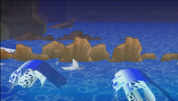 Wave obstacles to Mario's boat mode at Pirate's Grotto in Paper Mario: The Thousand-Year Door.