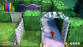Mario exits the hedge maze.