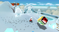 Screenshot of Goomba, tree, and Bowser snow sculptures in the Freezy Flake Galaxy from Super Mario Galaxy 2