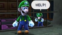 A screenshot of the "Luigi and the Haunted Mansion" mission in Ghostly Galaxy from Super Mario Galaxy. This scene features two Luigis.