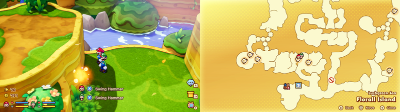 Mario and Luigi near a Sprite Bulb Nest on Florall Island of Mario & Luigi: Brothership.