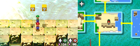 Eleventh and twelfth blocks in Plack Beach of Mario & Luigi: Bowser's Inside Story + Bowser Jr.'s Journey.