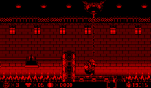 Wario getting struck by a Lightning Saucer, from Virtual Boy Wario Land.