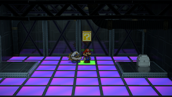 First block in the X-Naut Fortress in the remake of Paper Mario: The Thousand-Year Door for the Nintendo Switch.