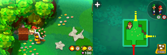 Second block in Dimble Wood of Mario & Luigi: Bowser's Inside Story + Bowser Jr.'s Journey.