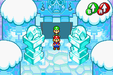 Screenshot of Mario and Luigi at the entrance to Joke's End.