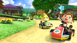 Villager and Isabelle racing in Animal Crossing