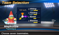 Red Magikoopa's stats in the baseball portion of Mario Sports Superstars