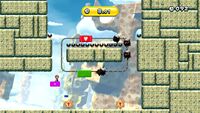 Screenshot of Mario in Fuzzy Cliff Climb, a Boost Mode Challenge Mode in New Super Mario Bros. U.