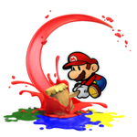 Mario using the paint hammer in Paper Mario: Color Splash.
