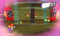The whirlwind from the Paper Fans sending the Mural Goombas into the air
