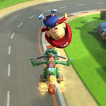 Baby Mario performing a trick. Mario Kart 8.
