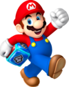 Artwork of Mario holding a Dice Block from Mario Party: Island Tour.