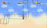 Mario being flipped along with strange rectangles on Mount Lineland.