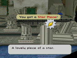 Mario getting the Star Piece in the south area of the center room at level 1 of Rogueport Sewer in Paper Mario: The Thousand-Year Door.