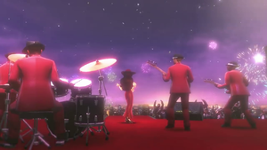 Pauline with her band in Super Mario Odyssey.