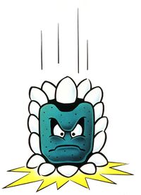 Artwork of a Thwomp from Super Mario Bros. 3, later reused for Super Mario World.