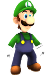 Rendered model of Luigi in Super Mario Galaxy. Luigi has two models in Super Mario Galaxy: one as an NPC, and one as a playable character derived from Mario's model.