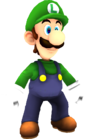 Rendered model of Luigi in Super Mario Galaxy. Luigi has two models in Super Mario Galaxy: one as an NPC, and one as a playable character derived from Mario's model.